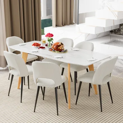Image de lot de 6 chaises de salle à manger Chaise de salon Chaise de cuisine Fauteuil rembourré avec pieds en métal crème