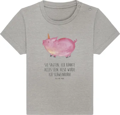 Produktbild von Mr. & Mrs. Panda Babyshirt Einhorn Schwein 12. - 18. Monat - Heather Grey - Geschenk, Unicorn, Kinder Top,  T-Shirt, Baby Shirt, Spruch, Einhörner, Baumwollshirt