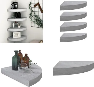 Obrázek produktu pro vidaXL Rohové plovoucí police 4 ks. Betonově šedá 35x35x3,8 cm MDF - Nástěnná police - Nástěnné police - Nástěnné regály - Nástěnné police