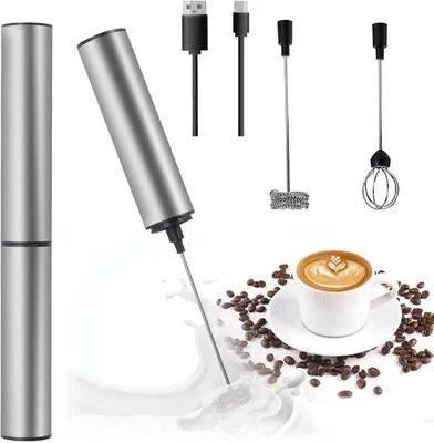 Produktbild von Azomor® Wiederaufladbarer Milchaufschäumer mit USB, Edelstahl und 3 Aufsätzen