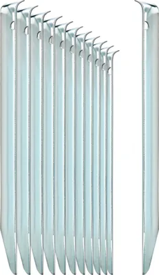 Produktbild von com-four® 12x Zelt-Heringe aus Stahl - halbrunde, robuste Erdnägel für Camping und Outdoor - ideal für normalen Boden - mit Loch für Heringzieher