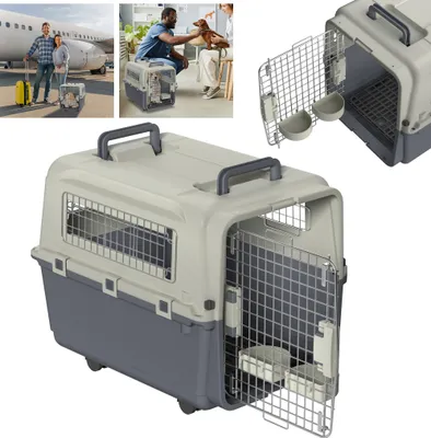 Produktbild von XMTECH plastový přepravní box pro psy, přepravní box pro psy a kočky 67x51x58,5cm, cestovní box pro psy schválený leteckými společnostmi, přepravní box pro psy s kolečky
