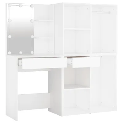 Obrázok produktu pre vidaXL LED toaletný stolík s 2 skrinkami Biele drevo - LED toaletný stolík so skrinkou - LED toaletné stolíky so skrinkami - toaletný stolík - toaletný stolík