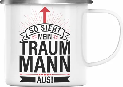 Produktbild von Trendation - Lustige Emaille Tasse Valentinstag Spruch Geschenk für Freund Ich Denke Deine Freundin Zu Sein Ist Geschenk Genug Emaille Emaille Tasse Traummann (Silber)