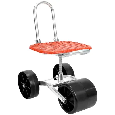 A garden stool with wheels, shown from a three-quarter front angle against a white background.