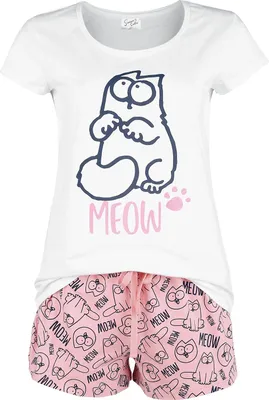 Produktbild von Simon's Cat Schlafanzug Damen Meow weiß/rosa S