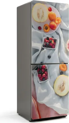 Produktbild von Frisches Obst auf Stoffhintergrund – Magnetische Kühlschrank Abdeckung – Dekorfolie magnetisch Küche – Kühlschrank Magnet Deko – selbstklebende Magnettafel – Magnetfolie für Kühlschranktür – 70x190 cm