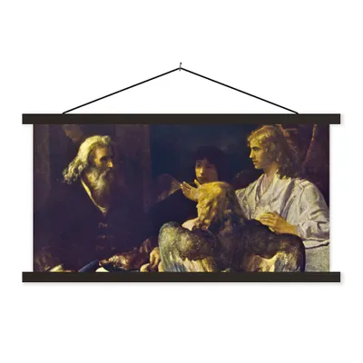 Produktbild von Textilposter - Abraham und die Engel - Rembrandt van Rijn - 60x30 cm - mit schwarzen Rahmen