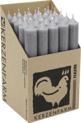Produktbild von Stabkerzen aus Paraffin, 180/22 mm, Grau, KERZENFARM HAHN, Brenndauer ca. 8h, 25 Stück pro Verpackung