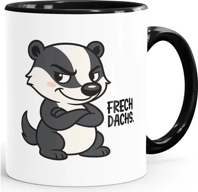 Produktbild von Kindertasse mit Tiermotiv Keramiktasse für Kinder mit Spruch Pfiffikus Schlitzohr Frechdachs Frechspatz Geschenk Schulanfang Kindergarten, Geburtstag Moonworks®