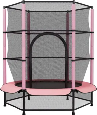 Produktbild von Kindertrampolin Ø 140cm – Mit Sicherheitsnetz, Reißverschluss & Bodennetz – Mini Trampolin für Kinder 3–6 Jahre – Outdoor & Indoor – Rosa