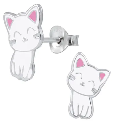 Produktbild von Ohrstecker Katze: bunte Kinderohrringe Silber 925 Weiß
