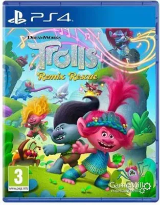 The image is the front cover art of the video game 'Trolls Remix Rescue' for PlayStation 4.