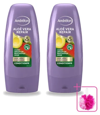 Productafbeelding van 2 x Andrélon Aloë Vera Herstellende Conditioner - verzachtend & herstellend - 250 ml - Voordeelverpakking - 2 stuks