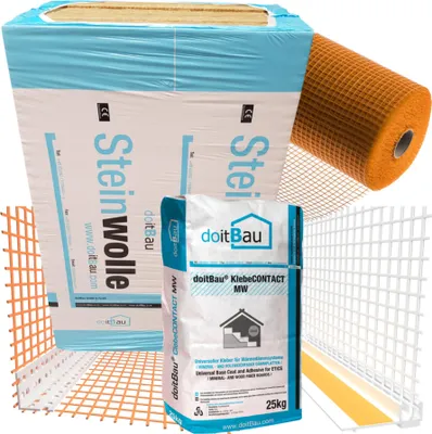 Produktbild von 100m² WDVS Steinwolle 034 Basispaket 200mm bündig Fassadendämmung WLG034 WDVS Putzträgerplatte Dämmplatte VWS Mineralwolle Wärmedämmung System