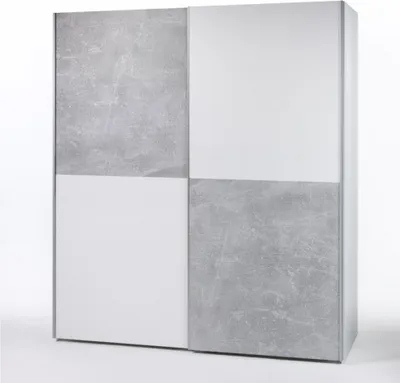 Produktbild von Schwebetürenschrank PULS Kleiderschrank Schrank Schlafzimmer 170cm Weiß Schachbrett Beton grau