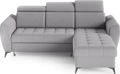 Produktbild von Universal Ecksofa mit Schlaffunktion und Bettkasten, Eckcouch L-Form  Sofagarnitur Sofa Wohnlandschaft,  Couch für Wohnzimmer, Schlafsofa - Ottomane links als auch rechts montierbar - Ecksofa IDAHO I Hellgrau (Castel 82)