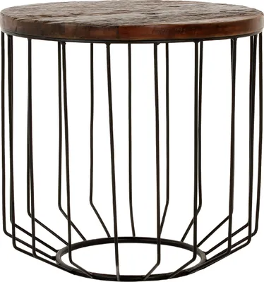 Obrázok produktu pre Konferenčný stolík WOMO-DESIGN z masívneho dreva, okrúhly Ø 50x50 cm, prírodný, jedinečný, ručne vyrobený z regenerovaného dreva, kovový rám, kovový kôš, čierny