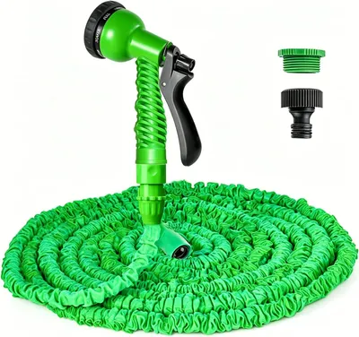 Produktbild von Gartenschlauch 45 m, flexibler Wasserschlauch mit 8 Sprühdüsen, 3/4 und 1/2 Zoll, für Garten, grün