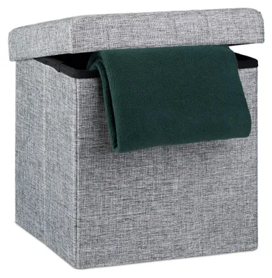 Immagine prodotto di Pouf pieghevole Relaxdays, cubo da seduta con poggiapiedi, cubo in lino, coperchio rimovibile, 38x38x38 cm, grigio