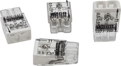 Four WAGO 2273-0202 COMPACT connectors are arranged on a white background.