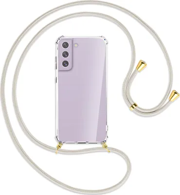 Produktbild von Handykette Backcover-Schutzhülle mit Band (Metall goldfarben) für Samsung Galaxy S21 FE - broken white