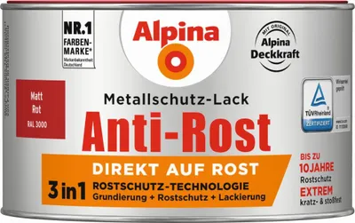 Produktbild von Alpina Metallschutzlack Anti-Rost Rot 300 ml matt