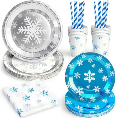 Productafbeelding van Set winterse feestservies voor kinderfeestjes, 12 personen