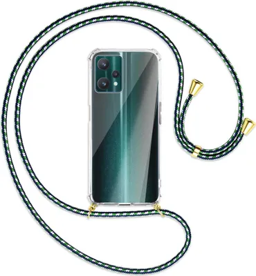 Produktbild von Handykette Backcover-Schutzhülle mit Band (Metall goldfarben) für Realme 9 Pro 5G - grün/blau/weiß