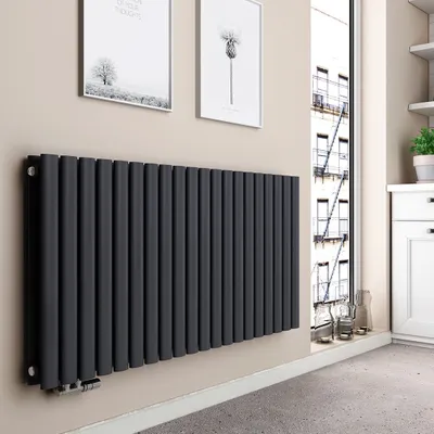 Zdjęcie produktu dla Grzejnik dekoracyjny EMKE 600 x 1180 mm Grzejnik poziomy owalny Podłączenie boczne Ogrzewanie dwuwarstwowe, 1828 W, antracytowy