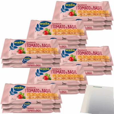 Produktbild von Wasa Knäckebrot Sandwich Käse, Tomate & Basilikum Multipack 6er Pack (6x120g Packung) + usy Block