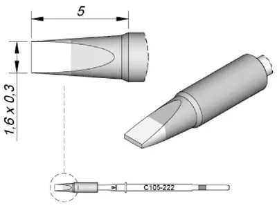 Obrázok produktu pre JBC spájkovací hrot série C115, tvar dláta, C115222/1,6 x 0,3 mm, rovný, High Thermal C115222