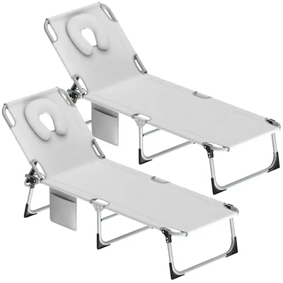 Produktbild von Arvioo Sonnenliege Klappbar 2X, Gartenliege Liegestuhl mit Gesichtsöffnung, abnehmbaren Kissen & Verstellbarer Rückenlehne, Strandliege, Grau