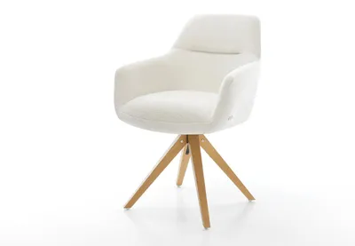 Produktbild von DELIFE Drehstuhl Pejo-Flex Bouclé Soft Beige Holzgestell kantig Natur 180° drehbar Taschenfederkern