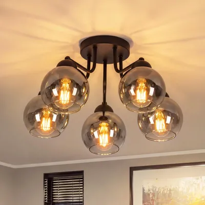 Zdjęcie produktu dla ZMH Lampy sufitowe czarne 5 płomieni vintage E27 lampa do salonu w industrialnej kuli metalowej do sypialni kuchnia bez żarówek