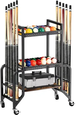 Image de Support à trois niveaux pour billes, pouvant contenir 10 billes. Standard de billard équipé de 4 roues, facile à déplacer, idéal pour les salles de billard et les cafés. Accessoire de billard robuste et pratique