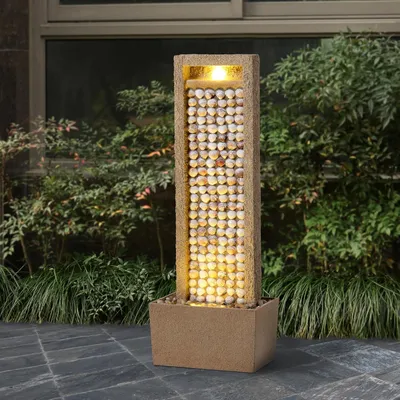 Produktbild von Teamson – Springbrunnen für Garten und Terrasse – Hohe Springbrunnen mit Wasserfall, warmer LED-Beleuchtung, mehrschichtigem Felsdesign und Muscheln