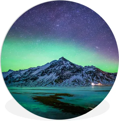 Produktbild von MuchoWow® Rundes Wandbild - Runde Bilder Berg - Nordlichter - Schweden - Schnee - Grün - Winter Ø 60 cm Kreis Wanddekoration Kunststoff - Wandkreis - Wandschmuck - Wand Kreis - Das Schlafzimmer - Die Bilder - Wandmalerei - Kunst für das Haus - das Plastik