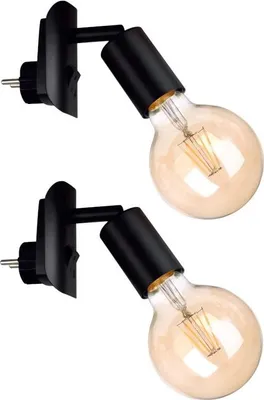 Produktbild von 2er Set LED Steckerleuchte *ANNA* schwarz mit 4 Watt GOLD Leuchtmittel 2500K