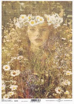 Produktbild von ITD Reispapier Decoupage Bastelpapier Weibliches Gesicht, Pflanzen R2078