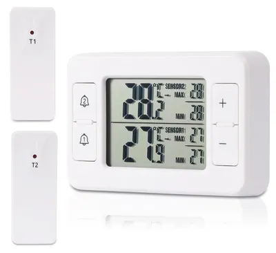 Kühlschrankthermometer, 2 drahtlose Sensoren, Temperaturalarm, Min/Max
