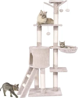 Produktbild von Katzenbaum 140 cm mit Plattformen, Sisalstämmen, Beige
