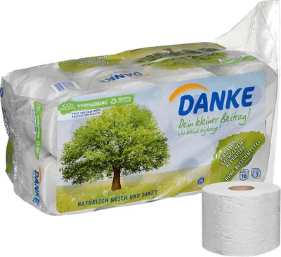 Zdjęcie produktu dla DANKE 10630 DANKE Toilettenpapier 3-lagig Recyclingpapier, 8 Rollen