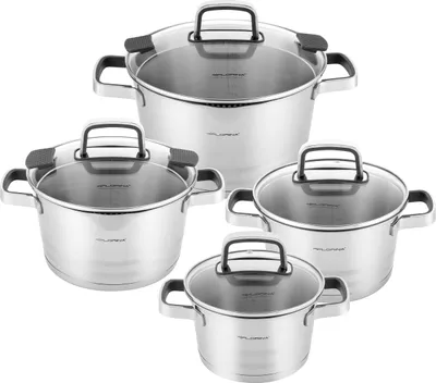 Produktbild von FLORINA Kochtopf Set SMART I 8-teiliges Topfset aus hochwertigem Edelstahl I Kochtöpfe mit Multifunktionsdeckel und Messbecher I Silikonbezogene Griffe I Ideal für Induktionsherd, Gasherd, Elektroherd
