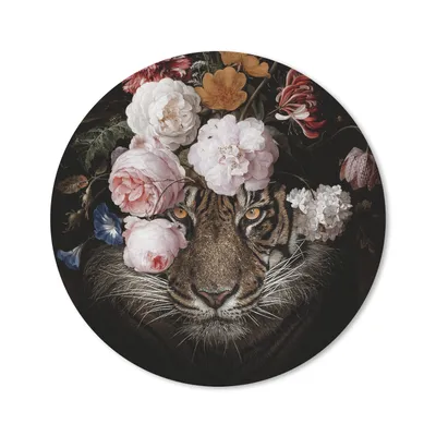 Produktbild von MuchoWow® Mauspad Mousepad Tiger - Blumen - Kunst 40x40 cm - Mousepads - Maus Mat - Pad - Mausunterlage - Schreibtisch Accessoires