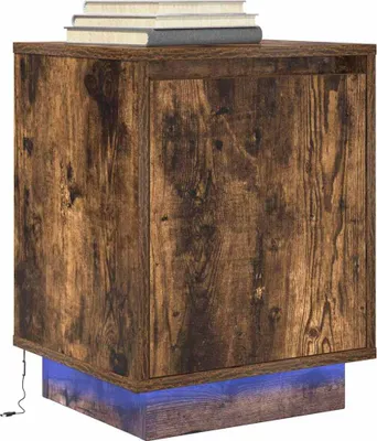 Image de vidaXL Table de nuit avec lampes LED chêne fumé 38x34x50 cm