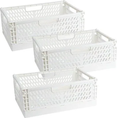 Produktbild von Kunststoff-Boxen, stapelbar, stabil, falten, 3 Stück, 30 x 20 x 12 cm, weiß