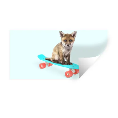 Produktbild von MuchoWow® Wandtattoo Wandsticker Wandaufkleber Fuchs - Tiere - Skateboard - Blau 40x20 cm Selbstklebend und Repositionierbar - Aufkleber