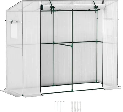 Zdjęcie produktu dla Szklarnia Outsunny z drzwiami rolowanymi i 2 oknami, zimowa szklarnia z folii stalowej, szklarnia na balkon, do ogrodu, pomidorownia z ochroną UV 200x76x170cm szklarnia na pomidory, warzywa i kwiaty, biała