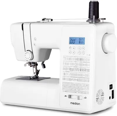 Image de MEDION Machine à coudre numérique SD36 (36 watts, longueur et largeur de point réglables, 270 motifs de points, lumière de couture LED, enfileur automatique, pédale, bouton de marche arrière, coupe-fil, MD11881) blanc